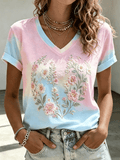 Women's Breast Cancer Floral Print T-Shirt