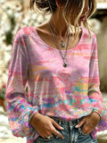 Women's Retro Floral Print Long-Sleeved Top