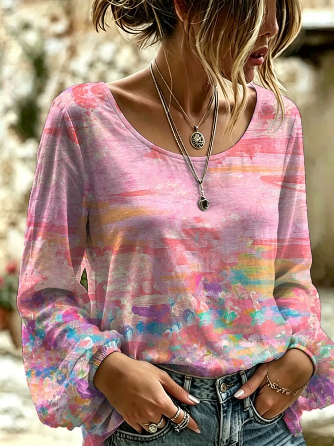 Women's Retro Floral Print Long-Sleeved Top