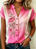 Women'S Casual Pink Floral Print Shirt