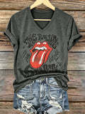 Women's Band-Themed Retro Graphic Print Casual T-Shirt