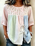 Women's Pink Plaid Button Lace Up Tie Shirt