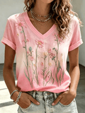 Women's Breast Cancer Floral Print T-Shirt