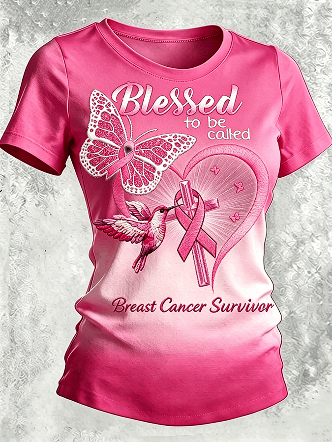 Women's Breast Cancer Awareness Printed Crew-Neck Short-Sleeve T-Shirt