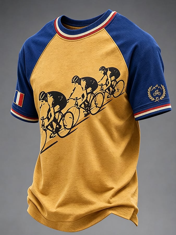 Men's French Bicycle Printed Casual T-shirt