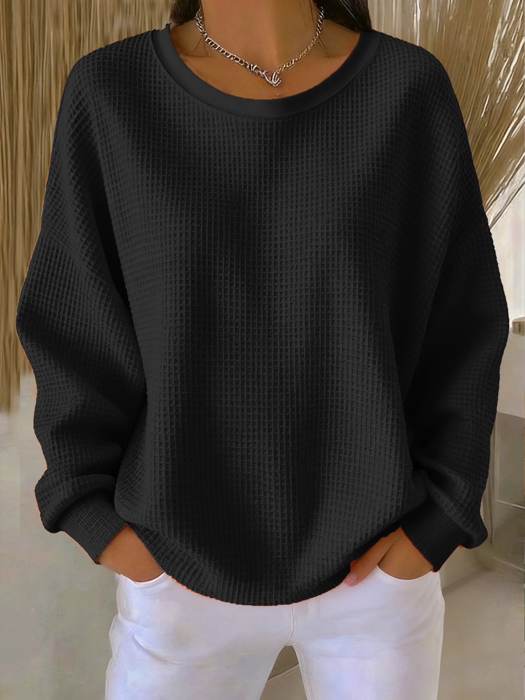 Women's casual waffle multi-color autumn and winter sweatshirt