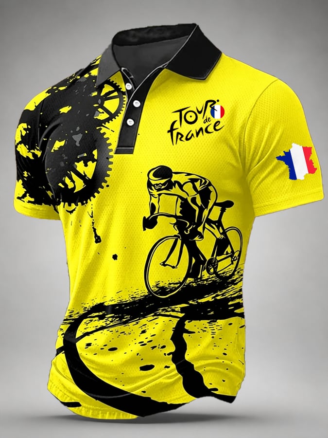 Men's Tour de France Print Casual Polo Shirt