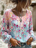 Women's Vintage Floral Breast Cancer Print Top