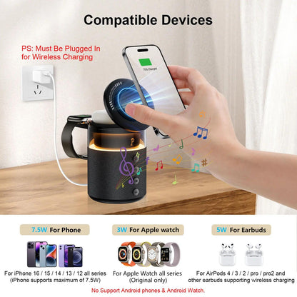 5-in-1 Wireless Charging Station with Bluetooth Speaker & Night Light