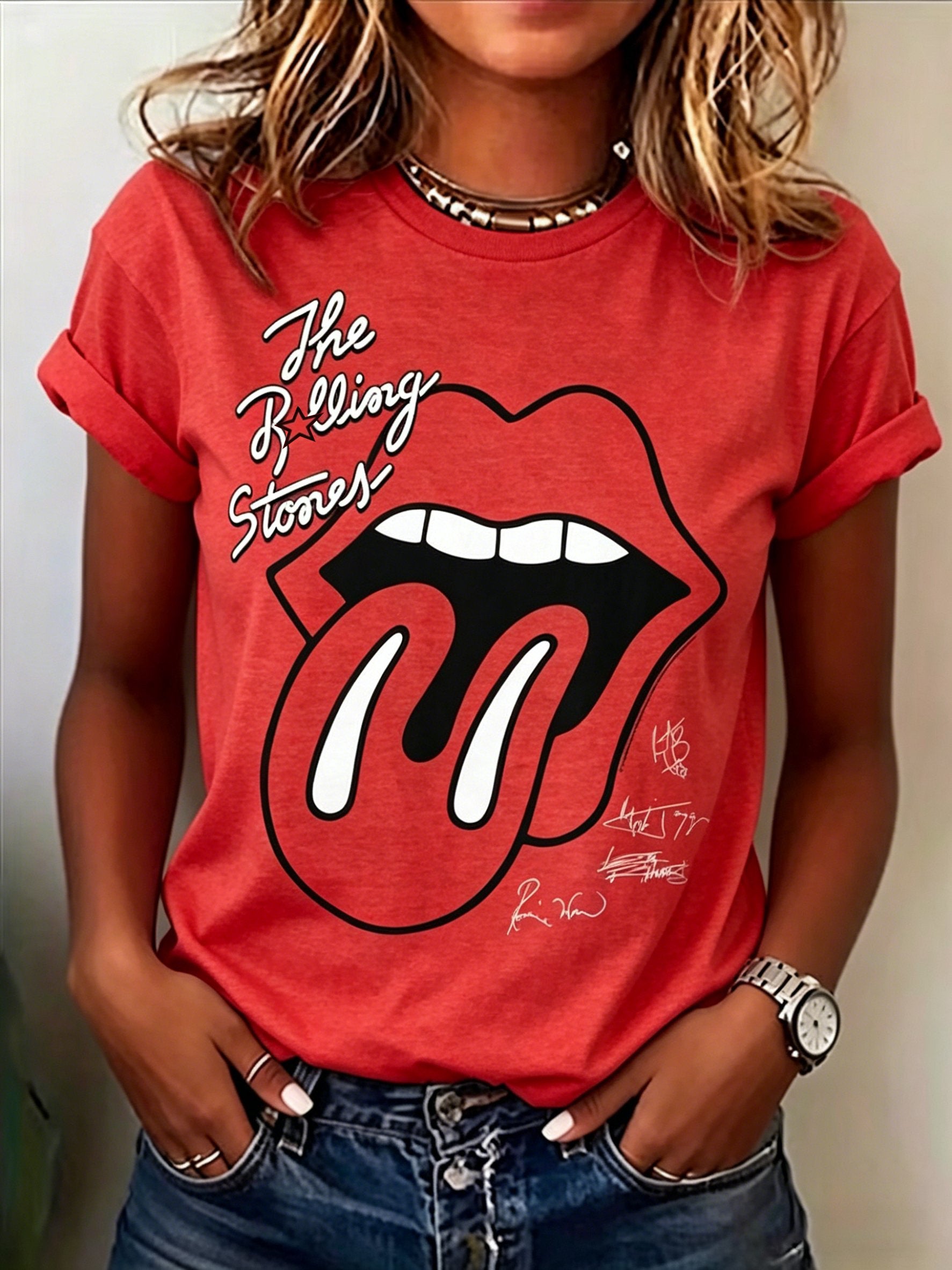 Women's Band-Print Casual T-Shirt