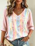 Women's Casual Retro Floral-Print Breast Cancer Awareness T-Shirt