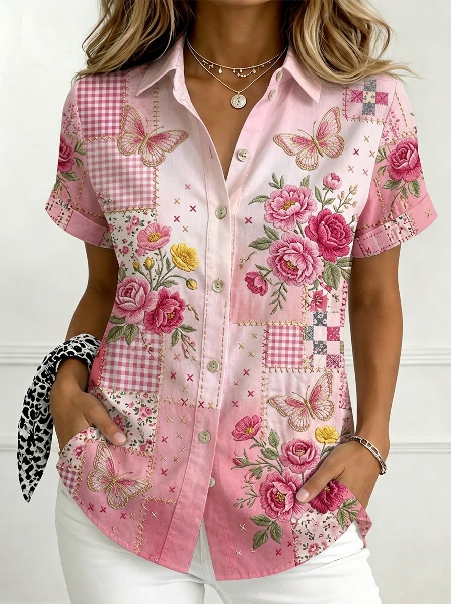 Women's Breast Cancer Awareness Pink Floral Art Print Shirt