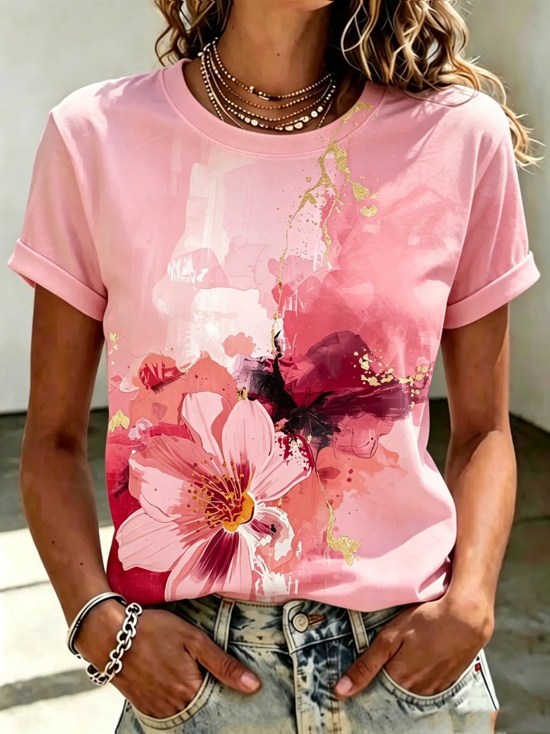 Women's Pink Floral Print Casual Top
