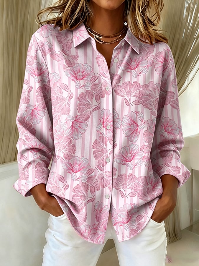Women's casual pink plaid shirt