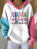 Women's Pink Print Casual Hooded Sweatshirt
