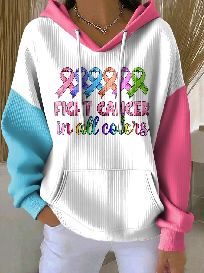 Women's Pink Print Casual Hooded Sweatshirt
