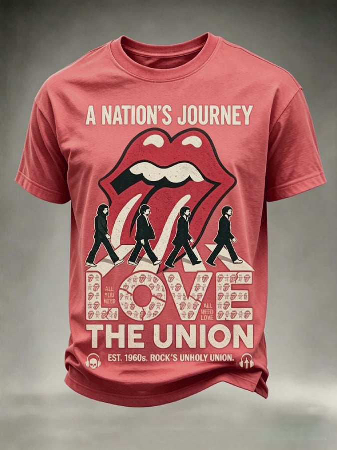 Men's Casual Retro Rock Music Crew Neck Short-Sleeve T-Shirt