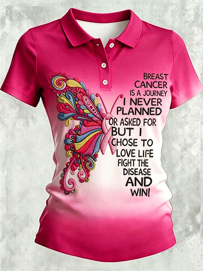 Women's Breast Cancer Awareness Printed Short-Sleeve Polo Shirt