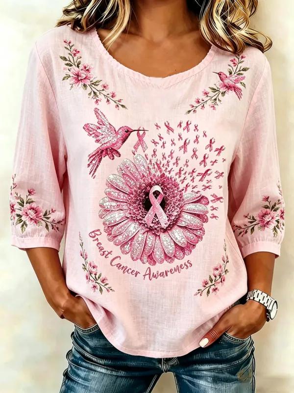 Women's Breast Health Awareness Print Shirt