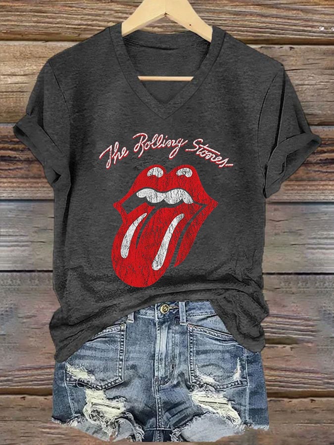 Women's Band-Themed Retro Graphic Print Casual T-Shirt