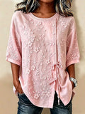 Women's Casual Cotton Linen Botanical Floral Top