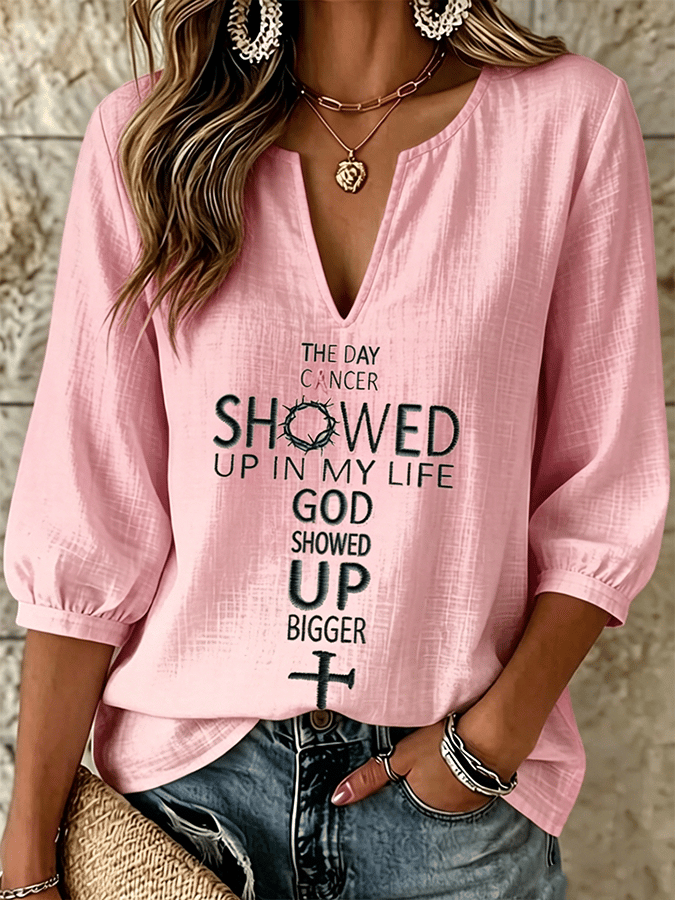 Women's Breast Cancer Awareness Print 3/4-Sleeve Top