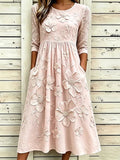 Women's Casual Linen Cotton Floral Plant Dress