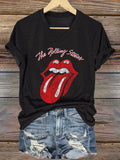 Women's Band-Themed Retro Graphic Print Casual T-Shirt