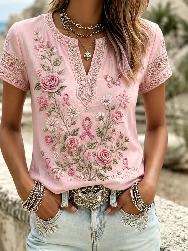 Women's Breast Health Awareness Print T-shirt