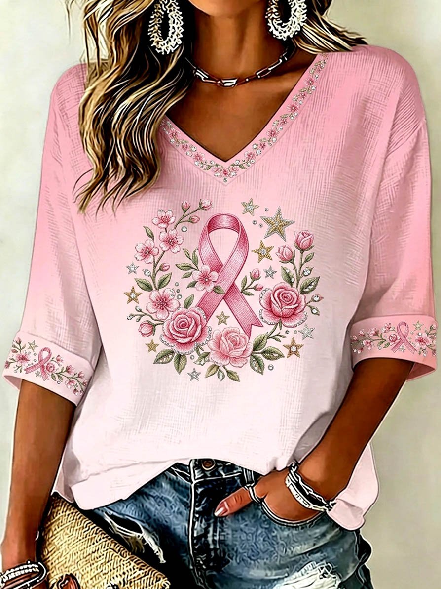 Women's Casual Floral Top for Breast Cancer