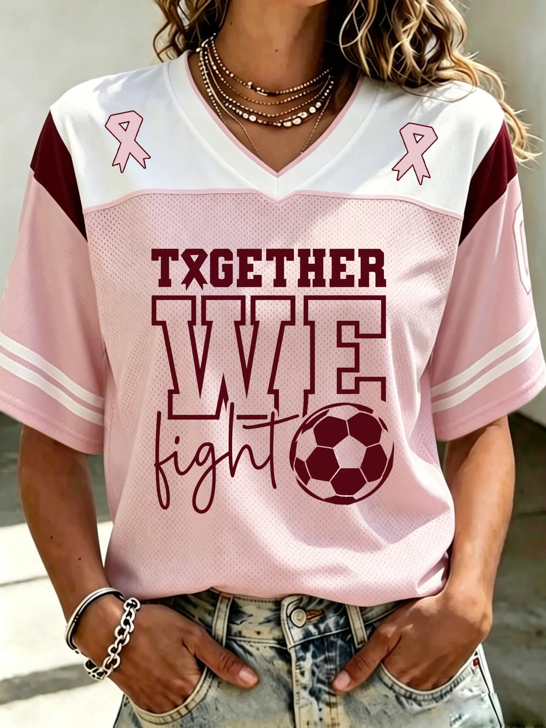 Women's Pink Printed V-Neck Top