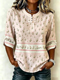 Women's Casual Cotton Linen Botanical Floral Top