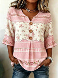 Women's Breast Cancer Awareness Floral Print Casual Top