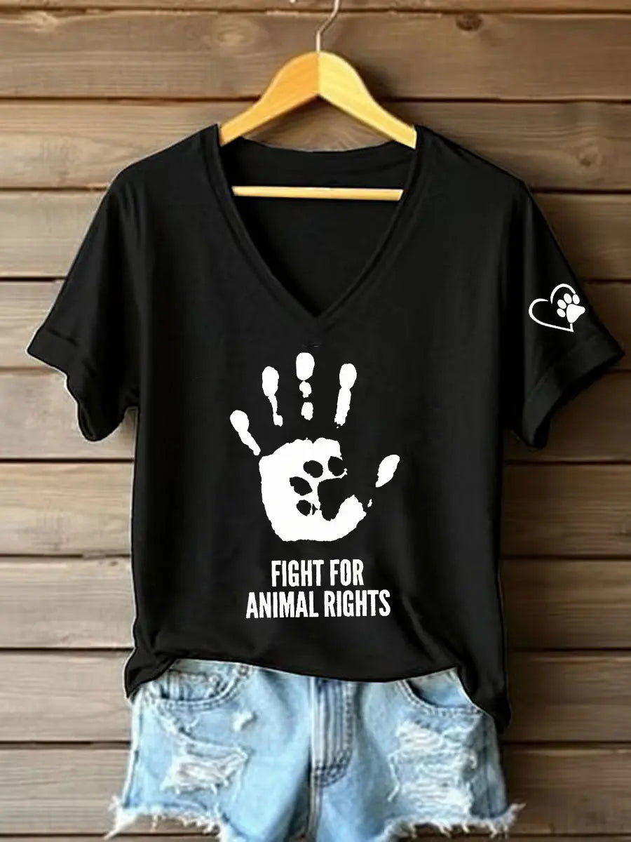 Women's Fight For Animal Rights Printed T-Shirt