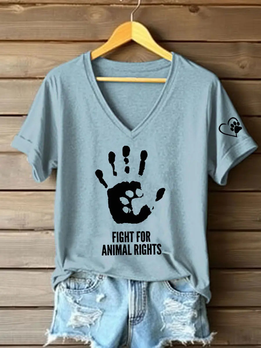 Women's Fight For Animal Rights Printed T-Shirt