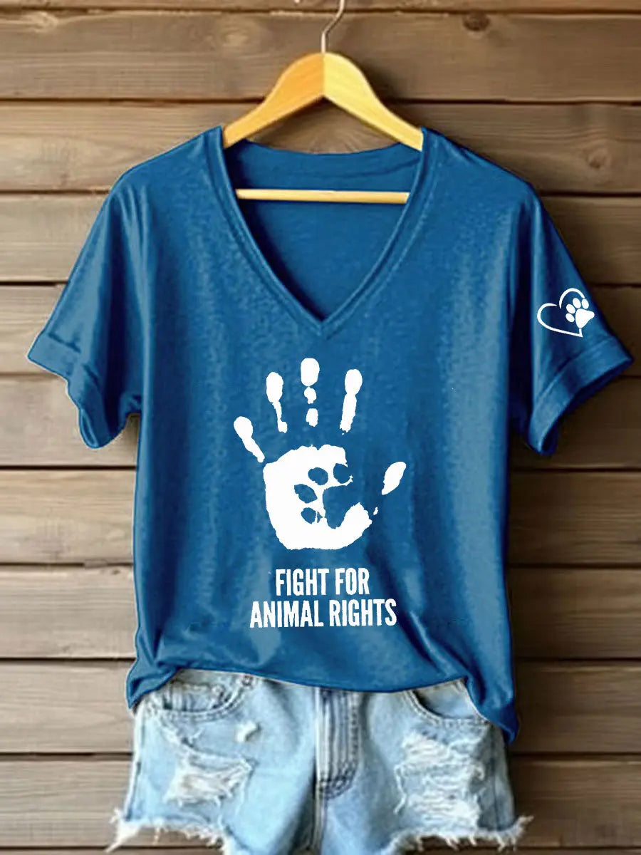 Women's Fight For Animal Rights Printed T-Shirt