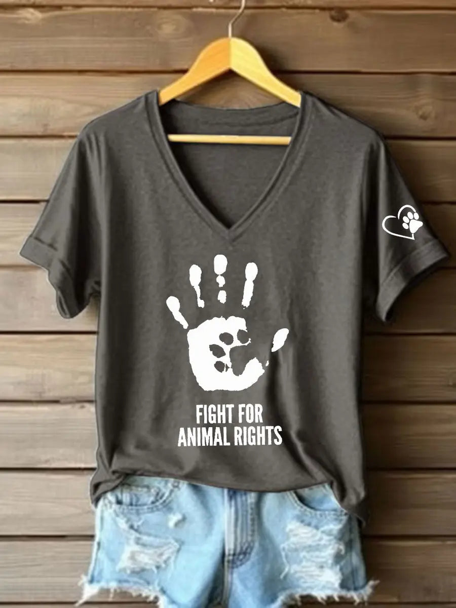 Women's Fight For Animal Rights Printed T-Shirt