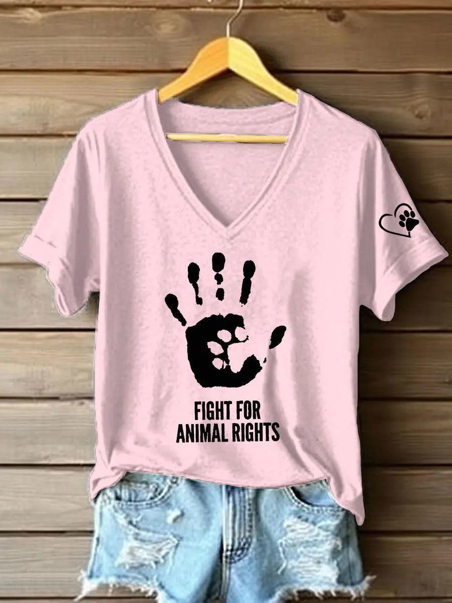 Women's Fight For Animal Rights Printed T-Shirt