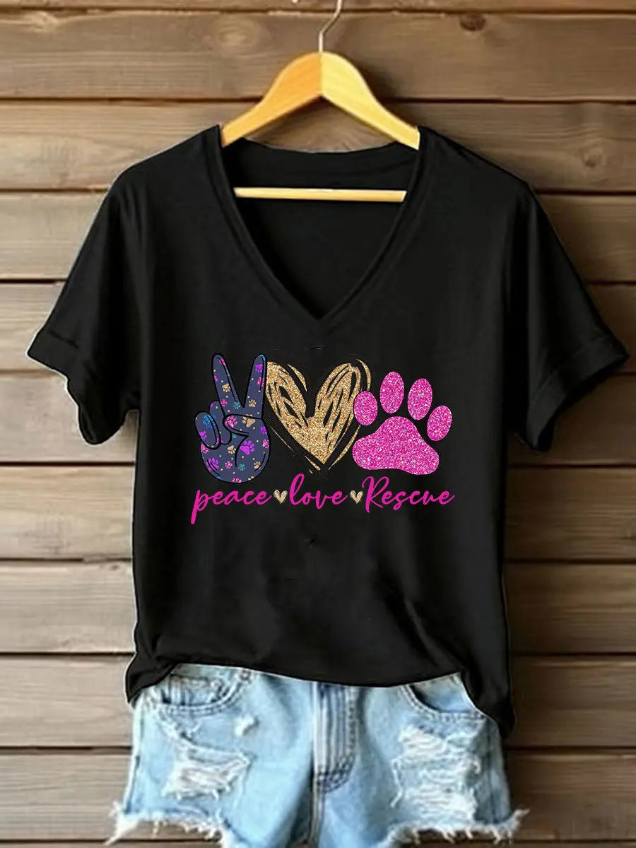 Women's Peace Love Rescue Printed T-shirt