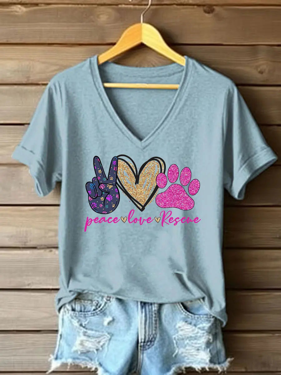 Women's Peace Love Rescue Printed T-shirt
