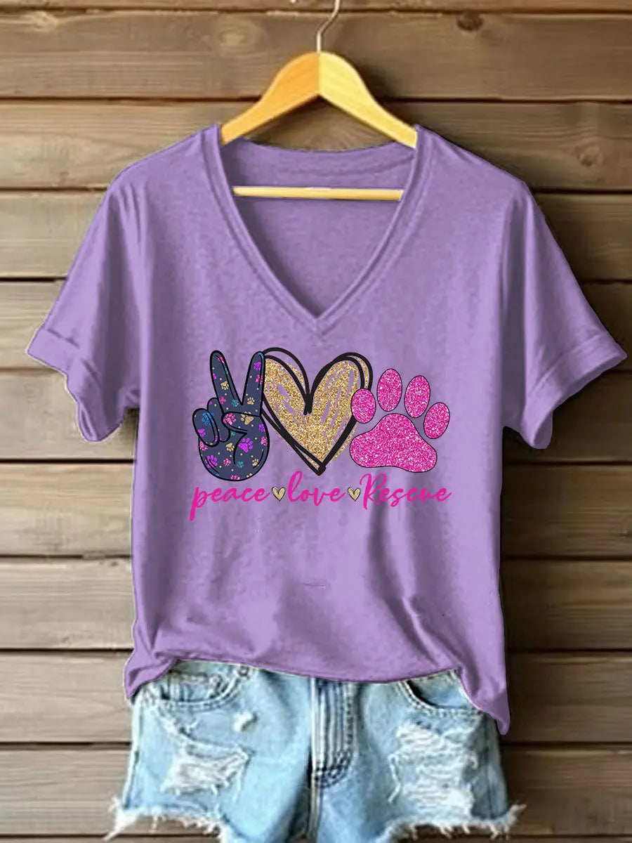 Women's Peace Love Rescue Printed T-shirt