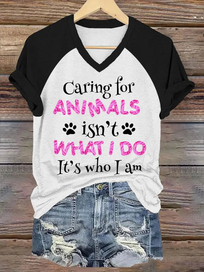 Women's caring for animals V-neck T-shirts