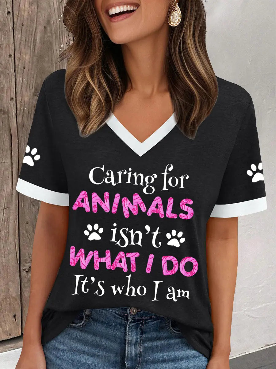 Women's caring for animals V-neck T-shirts