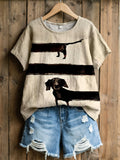 Women's Dachshund Art Print Linen Blend T-Shirt