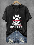Women's Stop Animal Cruelty Print V-Neck T-Shirt