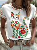 Women's Floral Cats Print Casual Tee