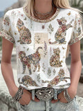 Women's Plants And Flowers Cute Cat Printed T-shirt