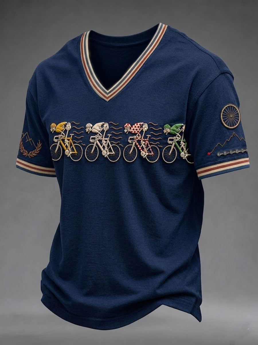 Men's Skeleton Bicycle V-neck T-shirt