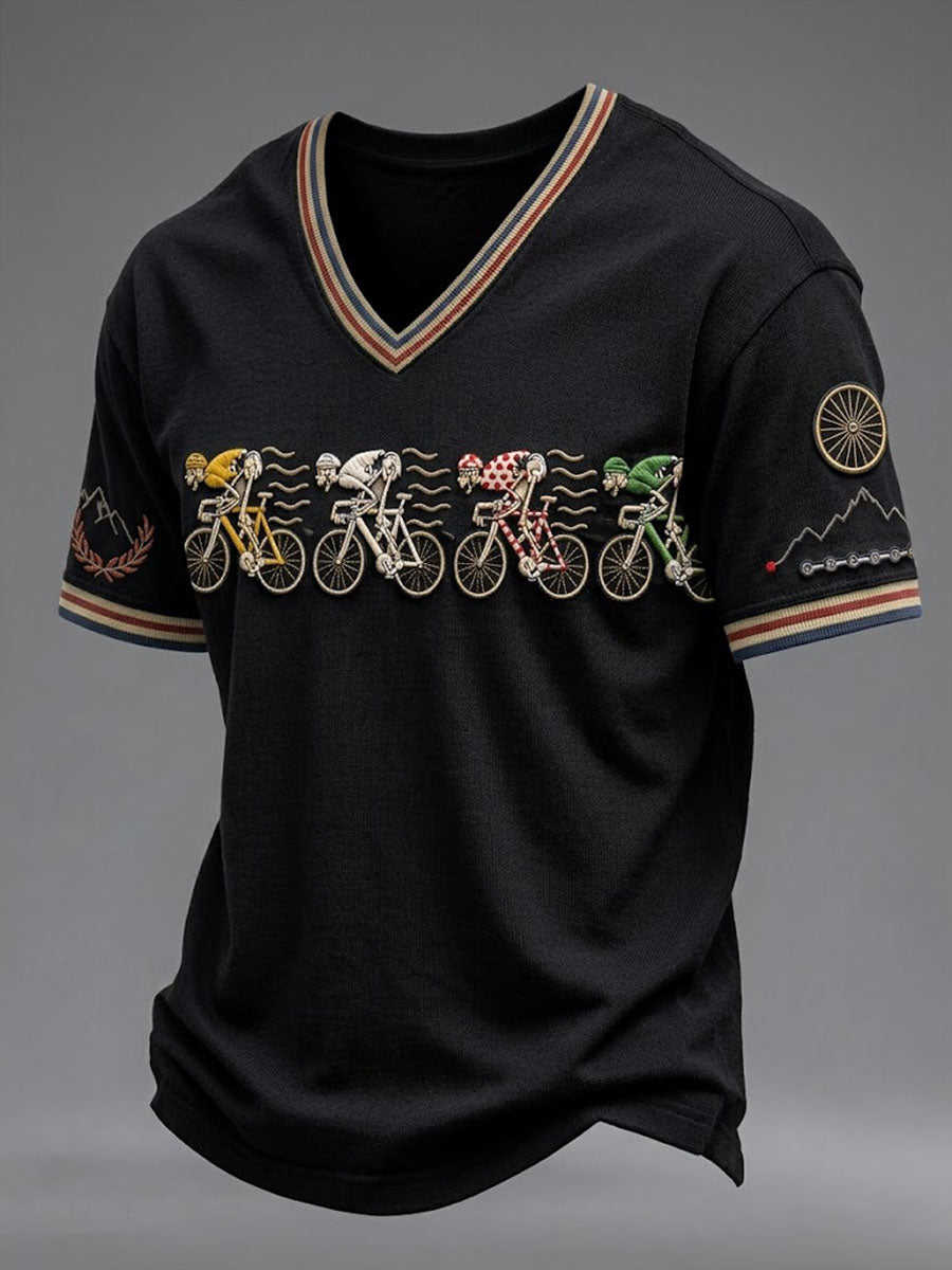 Men's Skeleton Bicycle V-neck T-shirt