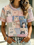 Women's Cat Printed short-sleeved T-shirt